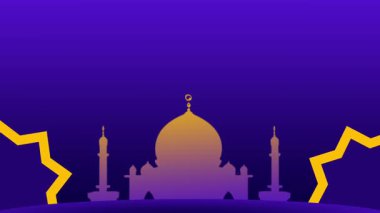 İslami sanatsal güzelliği vurgulayan, altın kenarlı bir cami siluetinin yer aldığı koyu mavi bir arka plan..