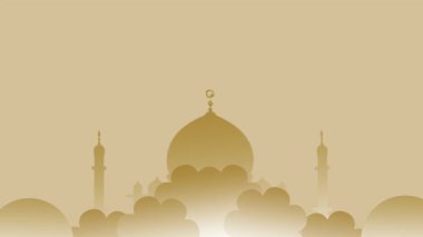 Yumuşak bulutlardan çıkan altın bir cami silueti rüya gibi ve huzurlu bir ruhsal atmosferi çağrıştırıyor..