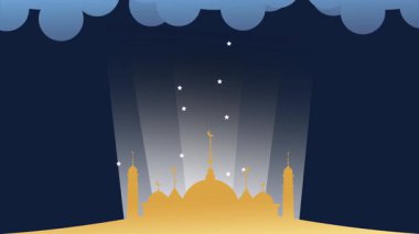 İlahi ışıkla yıkanmış altın cami siluetiyle çarpıcı bir gece göğü, İslam inancının kutsal özünü vurguluyor..