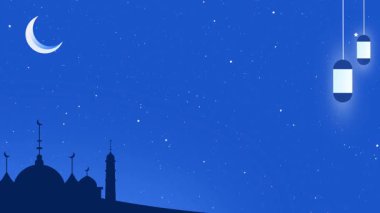 Işıl ışıl fenerlerle, hilal ayıyla, dinginliği, bağlılığı ve İslami geleneklerin gece-gündüz güzelliğini somutlaştıran derin mavi bir gökyüzü..