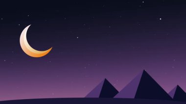 Uzak piramitlerin üzerinde parlayan hilal şeklindeki bir ayın yer aldığı nefes kesici bir alacakaranlık sahnesi İslami ve Mısır mirasını ruhsal bir atmosferle harmanlıyor..