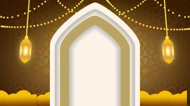 İslami mimari güzelliği, inancı ve barış ve ruhaniyete açılan kapıyı temsil eden yumuşak ışık ve fenerlerle dolu zarif bir altın kemer.