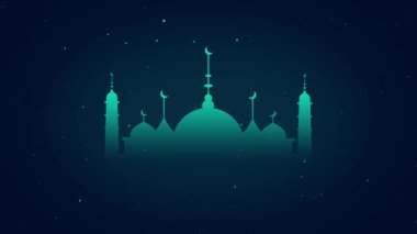 Derin mavi bir gece camii silueti hafif aydınlatma, dinginlik, bağlılık ve huzur dolu İslam ruhaniliğini çağrıştırıyor.