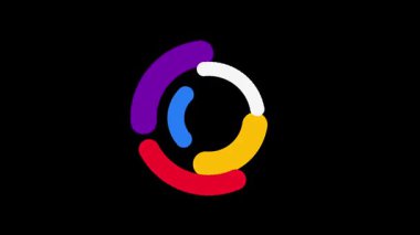 Renkli enerji yörüngeleri senkronizasyonda döner, kozmik dengeyi sembolize eder, döner ahenk ve gök mekaniğinin dinamik hareketi.