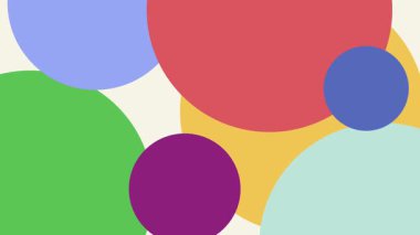 Üst üste binen kırmızı, mavi, yeşil ve mor dairelerin canlı deseni yumuşak eğimli ve pürüzsüz kenarları olan oyuncu ve soyut bir tasarım yaratır..