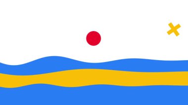 Yüzen geometrik şekilli stilize okyanus dalgalarının modern ve sanatsal bileşimi, minimalist ama canlı bir kıyı estetiğini çağrıştırıyor..