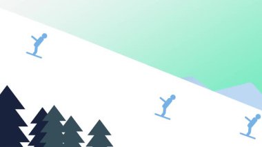 Adrenalin, macera ve kış ortamlarında kayak yapmanın heyecanını temsil eden, yamaçlardan inen kayakçıları barındıran karlı bir dağ manzarası..