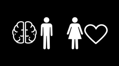 Beyin ve kalp sembollerinin yanında cinsiyet temelli sağlık, psikoloji ve duygu bağlarını temsil eden bir kadın figürü gösteren kavramsal bir ikon.
