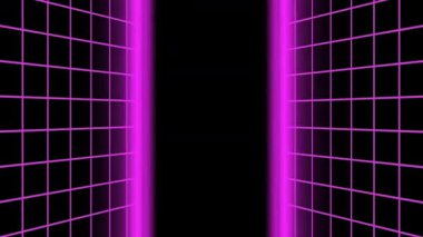 Neon çizgileri olan gelecekteki tünel, retro dijital estetik, sanal çevre ve siber uzay yolculuğu çağrıştırıyor..