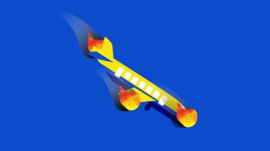 Havada alevler içinde kalmış bir uçak, bir havacılık felaketi veya motor arızasının acil durum senaryosunu vurgular..