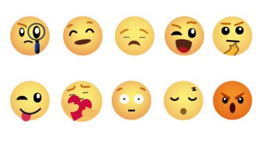 Emojilerin geniş bir yelpazesi çeşitli duyguları, insan ifadesini, duygularını, tepkilerini ve iletişim tarzlarını gösterir..