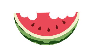 Isırılmış büyük bir karpuz dilimi, yaz meyvelerinin sulu tazeliğini aktarmak için mükemmel bir şekilde ortalanmış..