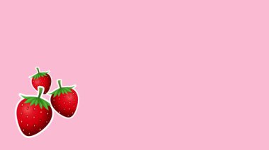 Üç çilek yumuşak pembe bir zemin üzerinde gruplandırılmış, görsel denge ile minimal ve şirin meyvemsi bir kompozisyon verir.