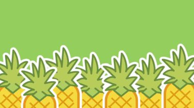 Altında canlı bir ananas sınırı olan parlak yeşil arka plan, canlı ve taze bir tropikal meyve sahnesi sergiliyor..