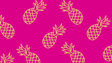 Eşit aralıklı çizgi film anananaslarıyla dolu parlak pembe arkaplan, enerjik titreşimler için cesur ve canlı bir pop-art tasarımı sunuyor..