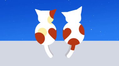 İki kedi, yıldızlı bir gökyüzünün altında yan yana oturur. Kış aylarında sıcaklığı, sakinliği ve arkadaşlığı hatırlatırlar..