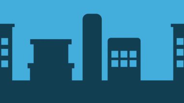 Şehir binalarının siluetleri, alacakaranlık gökyüzüne karşı derin mavilikte modern bir siluet oluşturur. Medya için şehir ve gece teması için birebirdir.