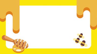 Arılar beyaz bir zemin üzerinde bal damlatarak etkin bir şekilde toplanırlar, doğa için idealdir ya da yemek temalı animasyon içeriği için.