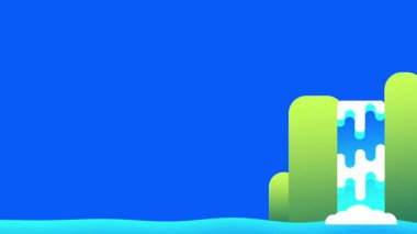 Büyük yeşil ve mavi kuleler canlı mavi bir okyanusun kenarında yer alır. Bu da kıyı endüstrisi veya doğal melez yapısını işaret eder.