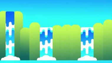 Bir dizi yüksek, yeşil ve mavi dikey yapılar, çağlayan su kulelerinden oluşan gelecekçi bir ormanı andıran ağaçlar gibi duruyor.