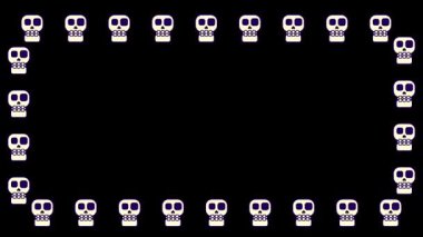 Çerçeve boyunca simetrik bir ızgarada çoğalma ve mükemmel oluşumu temsil eden çoklu özdeş kafatası şekilleri düzenlenmiştir.