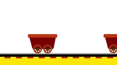 Kırmızı bir maden arabası, kristal zengini bir bölgede taşımayı ya da hareketi temsil eden beyaz bir zemin üzerinde yuvarlanır.