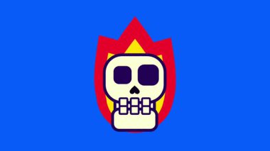 Bir merkez kafatası mavi bir arka planda alevler içinde yanar, parlak modunu serbest bırakır ve güçlü bir canlandırma formuna dönüşür.