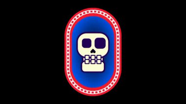 Tek bir kafatası simgesi kırmızı halka benzeri bir amblemin içinde ortaya çıkıyor, güçlü bir odak noktası çiziyor ve bir logo veya sembolik gücü simgeliyor.