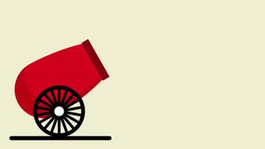 Bej bir arka plana yerleştirilmiş kırmızı çizgi film topu, bir sirk ya da gösteri temalı gösterinin parçası olarak ateşe ya da eğlendirmeye ayarlı.