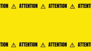 'ATTENTION' ve uyarı simgelerini tekrarlayan doğrusal sarı bir işaret, tehlike bölgelerini tekrar tekrar vurgulamak için şerit işaretlemek gibi dizayn edilmiş