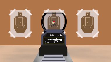 Görüş üç hedefle aynı hizada, üç atıcılık simülasyonunda karmaşıklık ve beceri gereksinimini artırıyor.