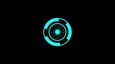 Gelişmiş teknoloji kullanıcı arayüzleri için dönüşümlü animasyon yeteneği ile parlak cyan ile yapılmış tarayıcı çekirdeğine benzeyen dairesel fütüristik HUD ögesi