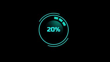 Fütürist sistemler ve teknoloji odaklı kullanıcı arayüzleri veya gösterge panelleri için dizayn edilmiş, dijital yüzde sayacı olan minimalist bir dairesel UI yüklenmesi