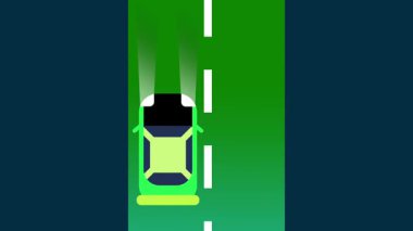 Soldan aşağıya doğru giden yeşil bir spor araba, dinamik geçiş sahneleri ya da yarış temalı oyun tanıtımları için tasarlanmış.