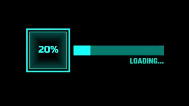Yüksek teknoloji oyunları ve temiz bir HUD gerektiren arayüzler için ideal, kaydırma animasyonu ve dijital çıktılara sahip geleceksel kare yükleme çubuğu