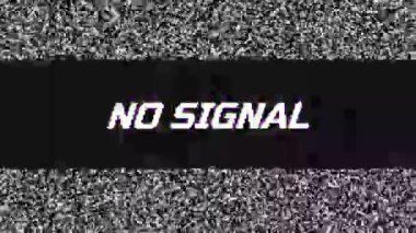 Analog tarzı siyah-beyaz 'SIGNAL HAYIR' animasyonu, eski moda dijital tasarım temaları için ideal arızalı TV bozulması içeriyor