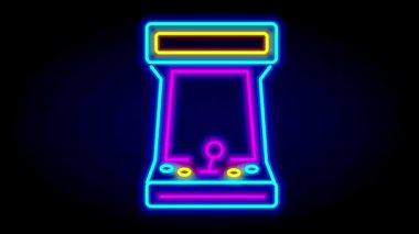 Bir neon pençe makinesi açık mavi ve sarı renkte gösterilir, atari ödülleri ve çocukluk nostaljisini hayata geçirir.