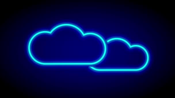 Два неоновых облака в голубом и голубом сидят спокойно на тёмном фоне, предлагая чистое, современное представление о погоде или цифровом облачном хранилище.