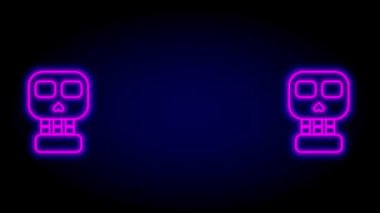 İki neon robotik maske birbirine parlayan gözlerle bakar, karşıt görüşü, kimliği veya görsel olarak çarpıcı bir kompozisyonu sembolize eder.