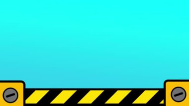 Altında sarı-siyah uyarı çizgileri olan, sınır, güvenlik ve seviye geçişlerini simgeleyen, siyanür mavisi fütürist bir duvar.