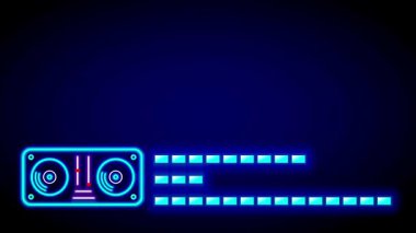 Karanlık bir arkaplanda hareketli şarkı çubukları olan bir DJ kurulumu, ses ilerlemesini, tempoyu ve müzik odaklı enerjiyi görselleştiriyor