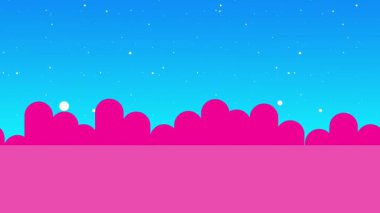 Yumuşak pembe tepeler derin mavi yıldızlı gökyüzünün altında uzanır, gerçeküstü arazi ve gece sükunetini rüya gibi ve rahatlatıcı görseller için birleştirir.