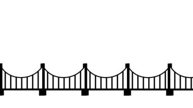 Zarif siyah kuleler ve kıvrımlı kablolar içeren asma bir köprü zarif bir arka plan boyunca uzanır, denge ve gücü sembolize eder.