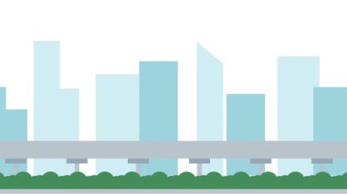 Basit bir yeşil köprü, şehir akışı ve mimari bütünleşmeyi sembolize ederek mavi tonlu bir şehir siluetine bağlanır.