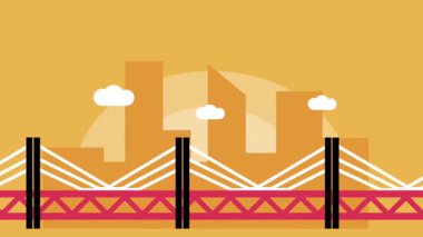 Direkler ve soyut şekiller üzerine parlayan elementlerle biçimlendirilmiş köprü, canlı şehir enerjisiyle gelecekteki kentsel tasarımı taşır.