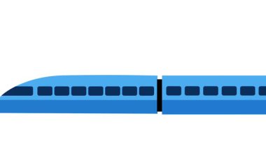 Minimalist kapsül tarzı mavi tren tasarım ikonu, şık ulaşım görsellemesi ve ikonasında hız ve basitliği temsil eder.