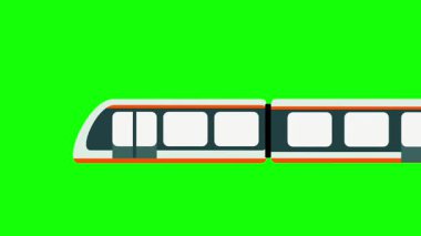 Minimum tek raylı tren, hareketli tasarım veya animasyonlarda pürüzsüz kullanım için parlak yeşil bir ekranda izole edilir.