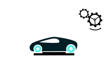 Vitesli, otomotiv tamiri, atölye hizmeti veya teknik bakım prosedürlerini sembolize eden bir araba.