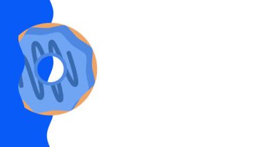 Dekoratif çiselemeli tek bir mavi donut cesur beyaz ve mavi bir arkaplana karşı oturur, canlı bir şekilde lezzetli cazibesini vurgular.