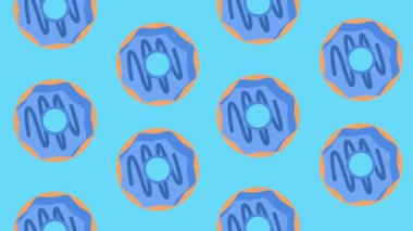 Açık mavi arka planda tekrarlanan şekillendirilmiş mavi donutlar modern ve ferahlatıcı bir tatlı teması öneriyor.
